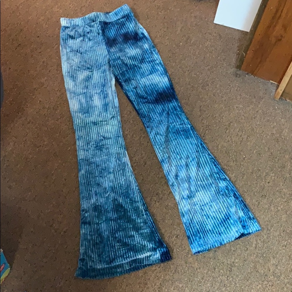 blue tie dye flare cloth pants